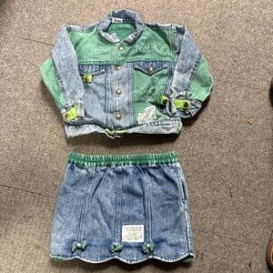 Vintage Guess Kids Denim Jacket and Skirt Set